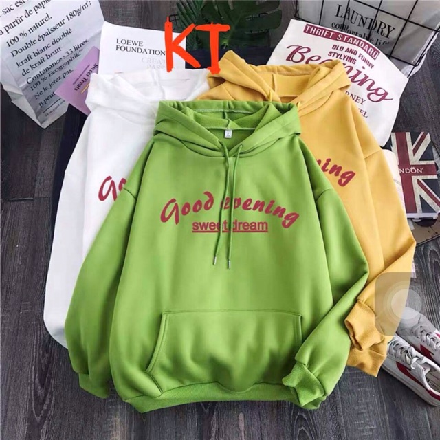 Áo hoodie nỉ mũ good everning chào buổi tối