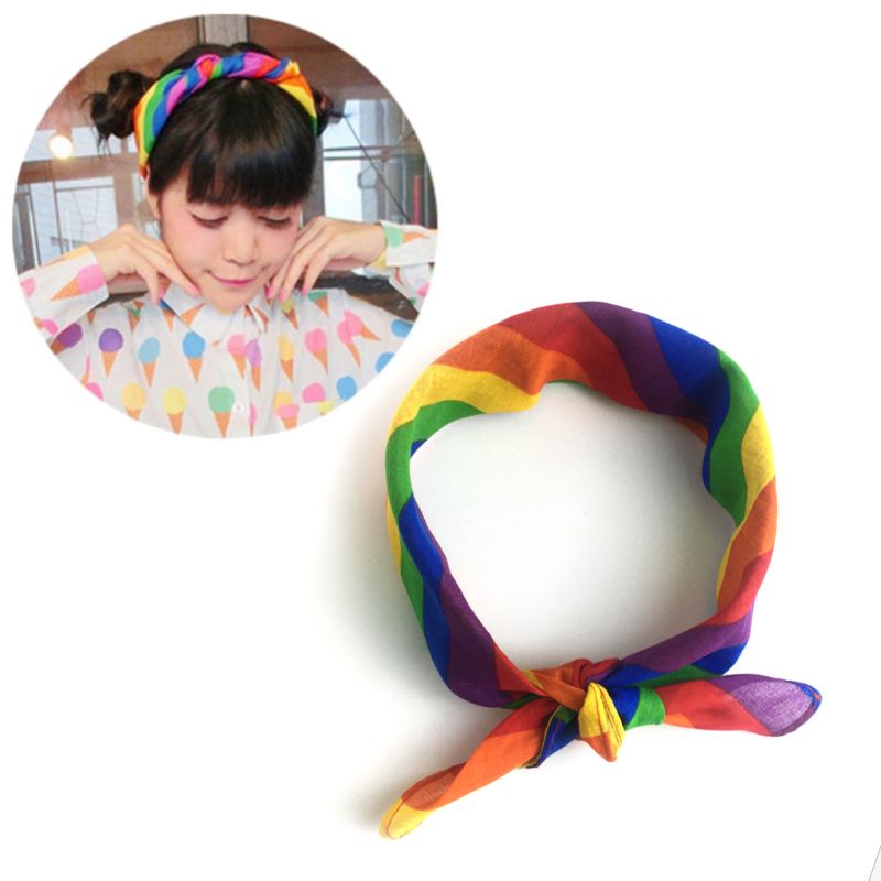 Cà Vạt Bandana Kẻ Sọc Cầu Vồng Cổ Vuông Phong Cách Hip Hop Unisex