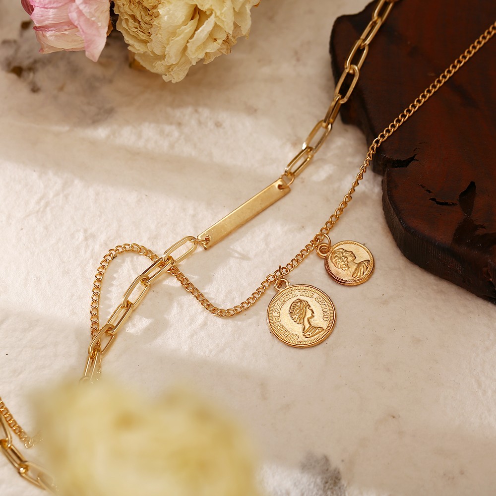 vòng cổ Hợp Kim Nhiều Lớp Mặt Hình Đồng Xu Xinh Xắn