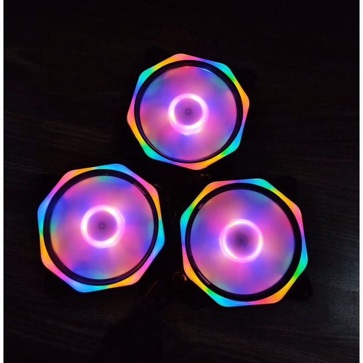 Quạt tản nhiệt làm mát máy tính, Fan case, Fan Led RGB, led tĩnh, kích thước 12cm, sáng tâm và viền, 4pin PWM