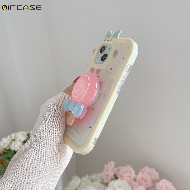 Ốp Điện Thoại Mềm Trong Suốt Chống Sốc In Hình Kẹo Lollipop Kèm Giá Đỡ Cho iPhone 13 12 11 Pro Max