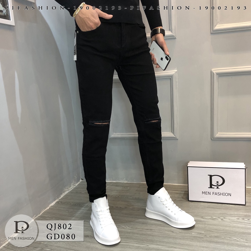 Quần jeans nam - quần bò - dáng côn màu đen [ Trơn & Rách gối ] - Dáng slimfit Shop148 | BigBuy360 - bigbuy360.vn