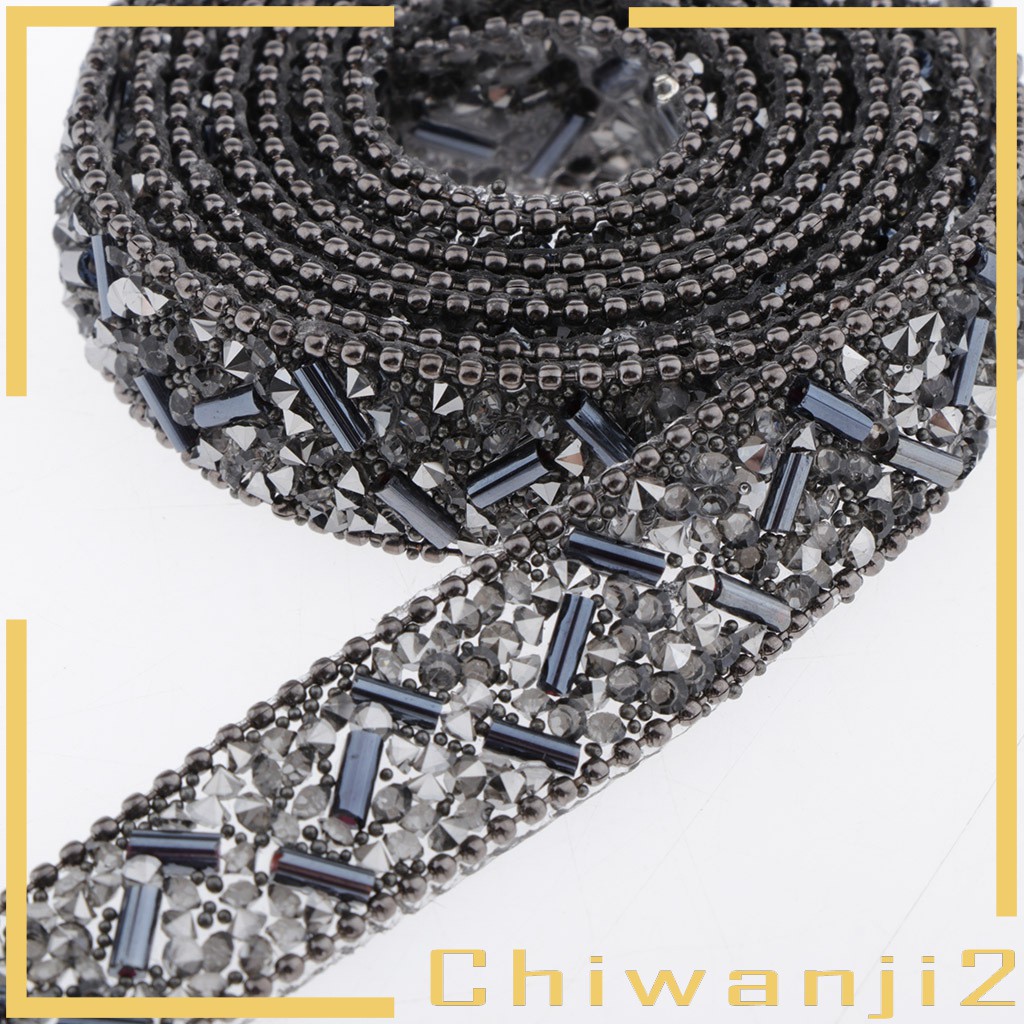 [Chiwanji2] Cuộn Ruy Băng Quấn Quần Áo Đính Hạt Pha Lê Màu Vàng Trang Trí Tiệc Tùng 1yd