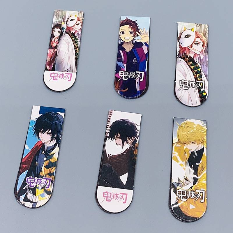 Set 6 Phụ kiện đánh dấu sách họa tiết Demon Slayer Kimetsu No Yaiba Kamado có nam châm tiện dụng