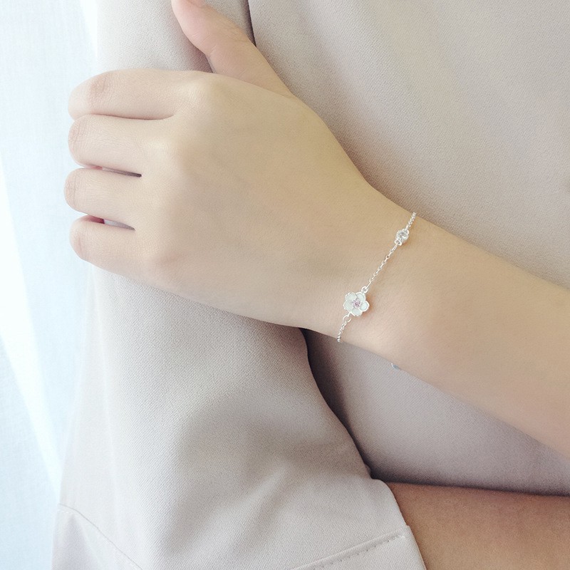 Lắc tay bạc nữ hoa anh đào thiết kế đơn giản - Trang sức TNC jewellery