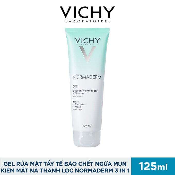 Kem & Mặt Nạ Tẩy Tế Bào Chết Vichy Normaderm 3 in 1 Scrub + Cleanser + Mask 3 Trong 1 125ml