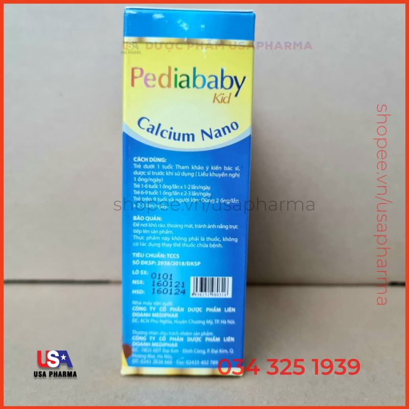 SIRO PEDIA BABY CANSIUM NANO Giúp tăng chiều cao, canxi, chống còi xương suy dinh dưỡng ở trẻ em - Hộp 20 ống