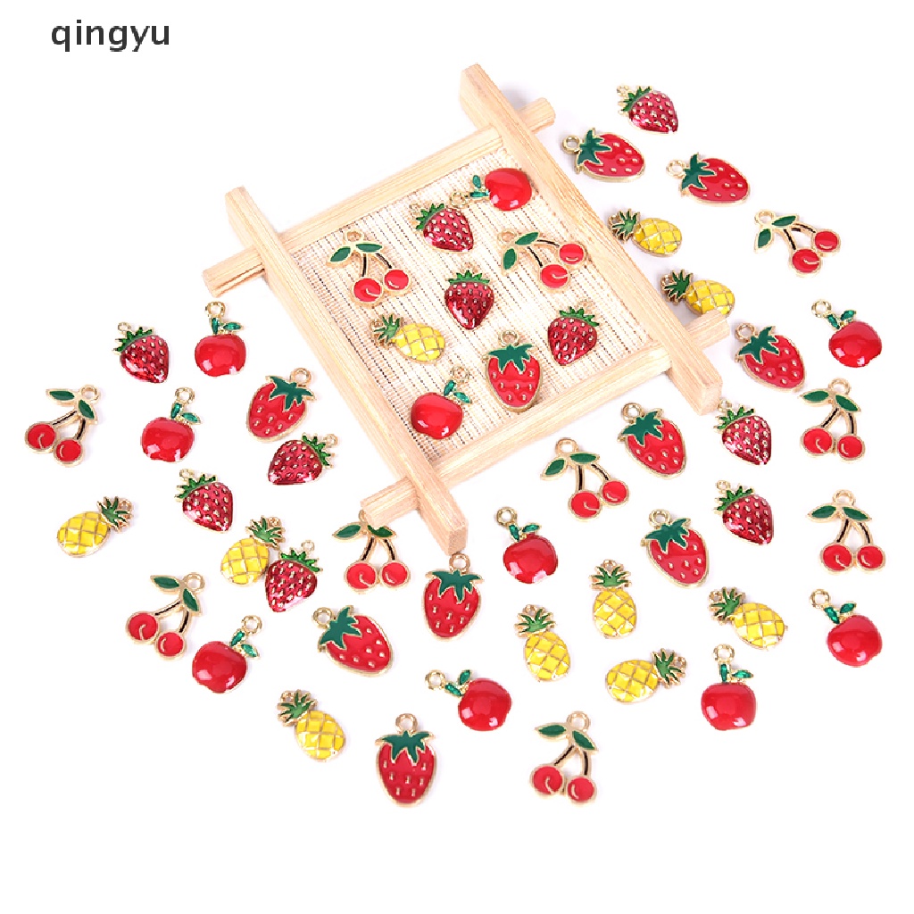 Bộ 10 Mặt Dây Chuyền Hình Trái Cherry Bằng Hợp Kim Tráng Men DIY