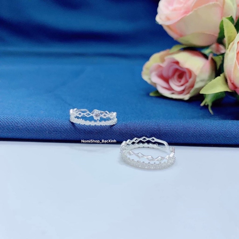 Nhẫn nữ bạc ta, công chúa vương miện dáng kép hở cỡ tay nào cũng đeo vừa. Mainomi Shop Bạc Xinh