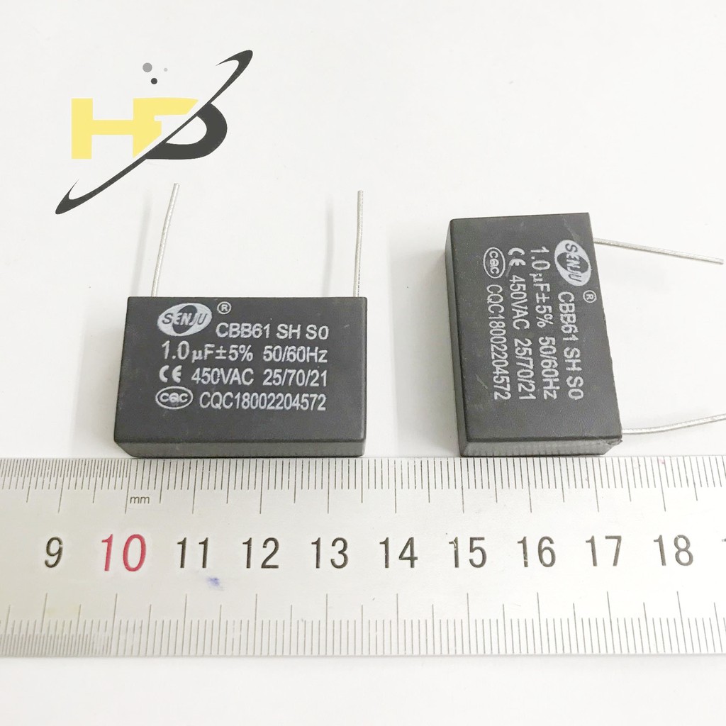 Linh Kiện Điện Tử, Tụ Quạt CBB61 1uF Điện Áp 450VAC Chân Cắm Dùng Cho Mạch PCB