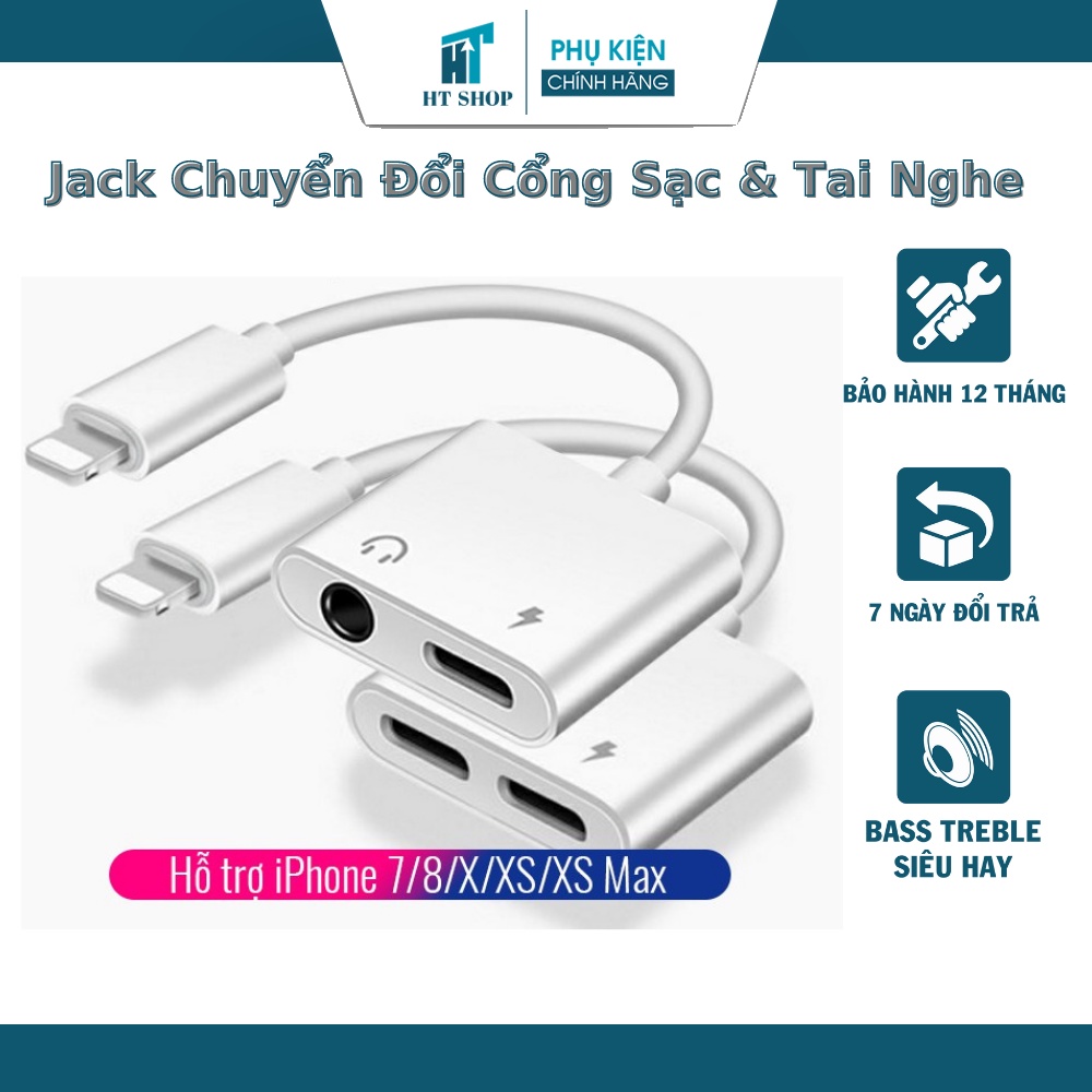 Jack chia cổng cho iphone Lightning Sang Sạc và Tai Nghe Hỗ Trợ Mic Bảo Hành 12 Tháng 1 đổi 1
