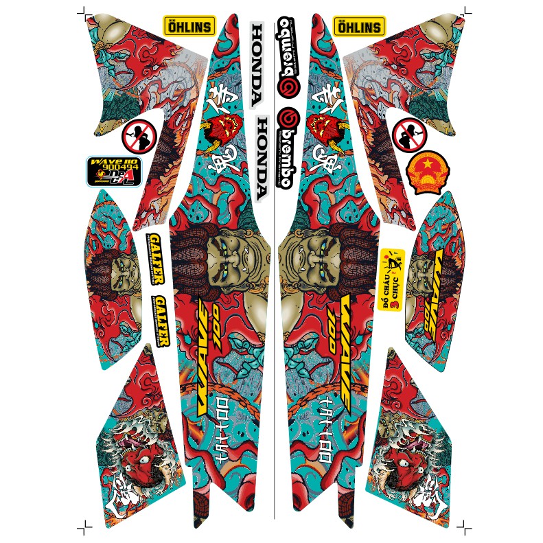 Tem rời Wave a 50 - 100 cc Đời 2006-2016 Mẫu Tatto mặt quỷ Phiên Bản Các Màu #ShopXuHuong #ShopDacBiet