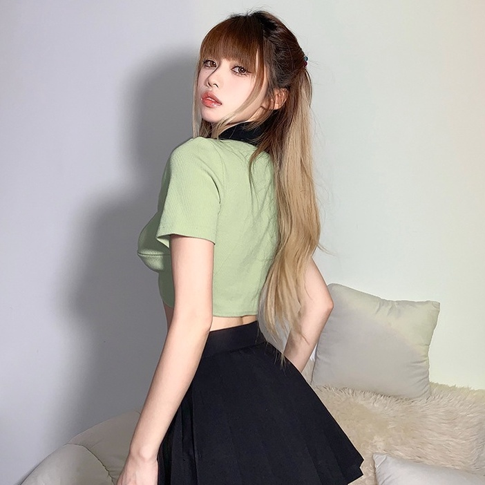 [Augustcloth] Áo croptop polo thắt giữa phong cách Hàn Quốc