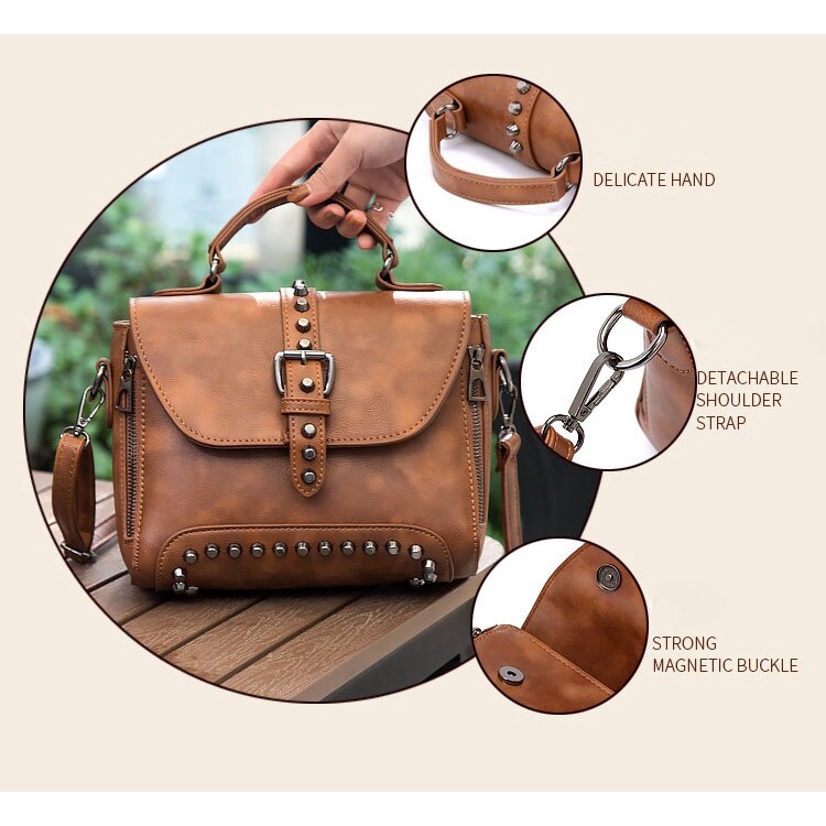 Túi Đeo Chéo Chuwanglin Làm Bằng Da Vintage Dành Cho Nữ