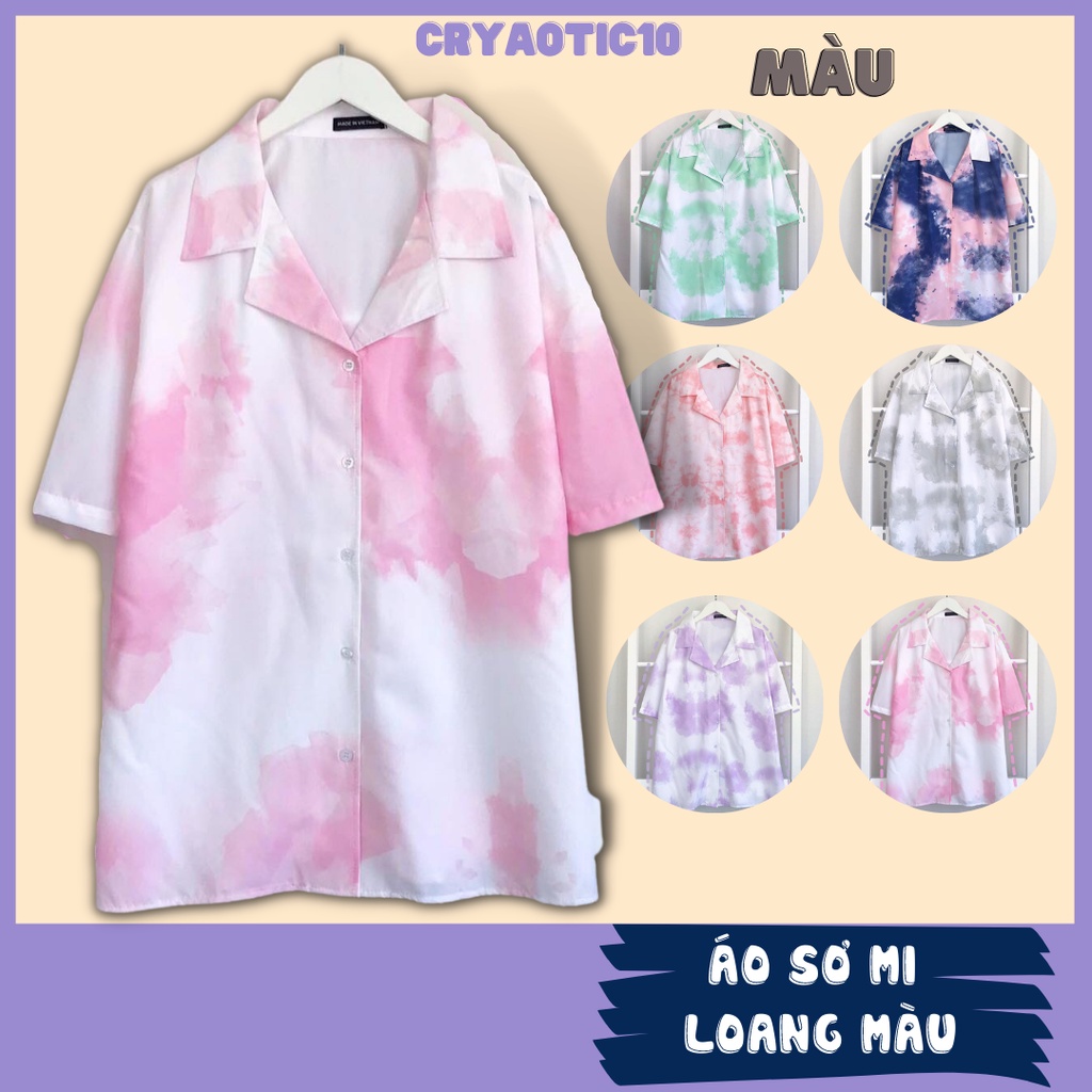 Áo sơ mi loang màu tay lửng chất lụa mát unisex nam nữ tie dye cryaotic10