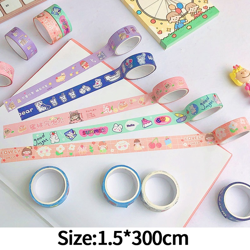 Băng dính Washi tape dài 3m họa tiết kẻ, chấm bi - bộ băng dính trang trí sổ Bullet Journal, thiệp