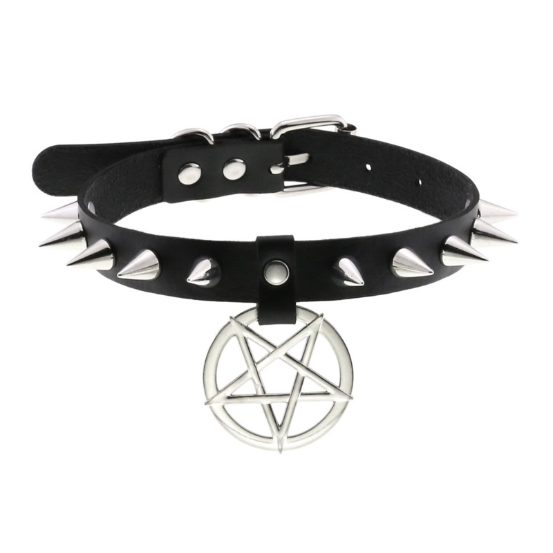 Vòng Cổ Choker Da Pu Đính Gai Kim Loại Phong Cách Punk Unisex