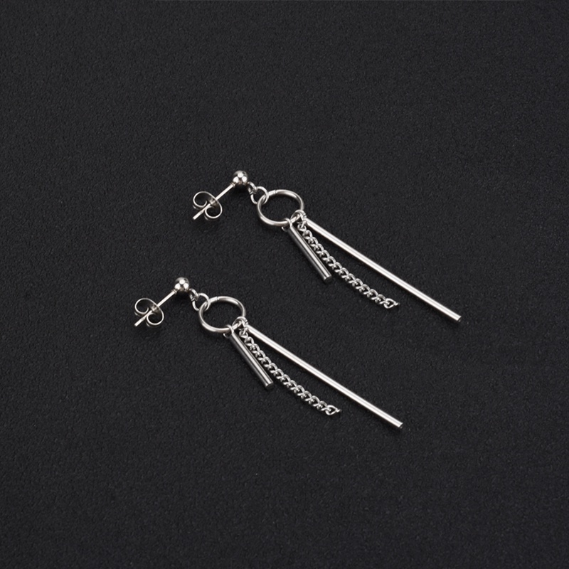Khuyên tai dáng dài chất liệu inox phong cách hip hop thời trang Kpop dành cho nam và nữ