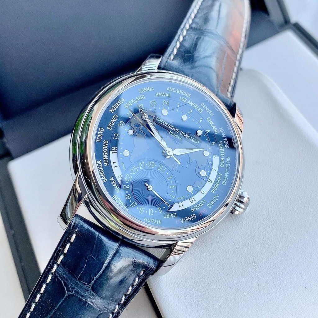 Đồng hồ nam chính hãng Frederique Constant Classic Worldtimer Manifacture FC718NWM4H6 - Máy cơ tự động - Kính Sapphire