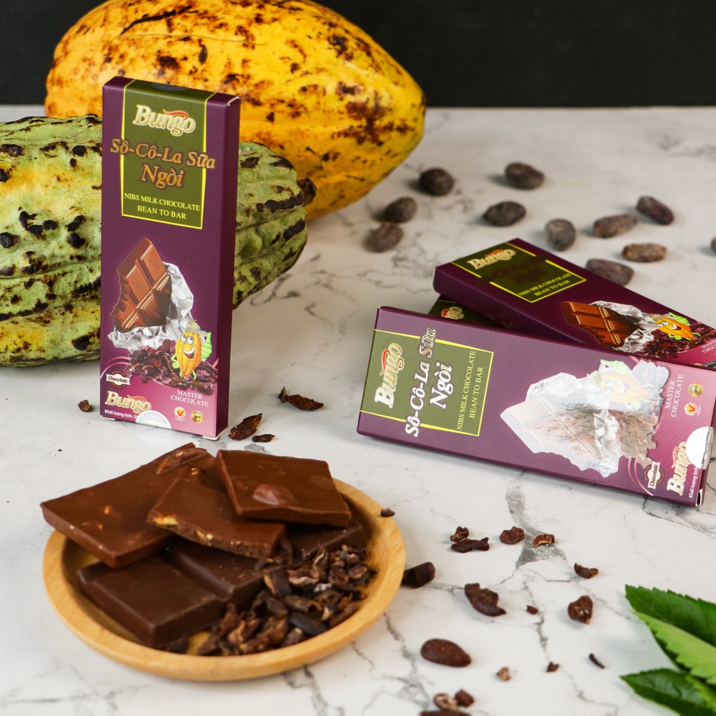 Socola Nguyên Chất Sữa Ngòi Bungo, Thanh 25g - Thuần Bơ Cacao Tự Nhiên - Từ Hạt Cacao Trinitario Lên Men Thủ Công