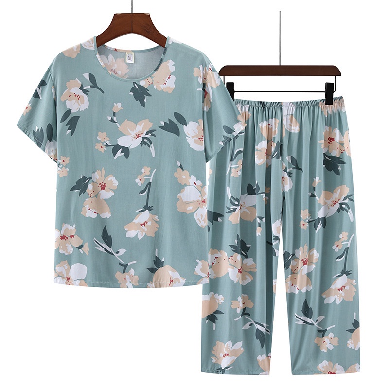 Bộ Đồ Ngủ Tay Ngắn Dáng Rộng Bằng Lụa Cotton Lụa 5XL Thời Trang Mùa Hè Cho Nữ