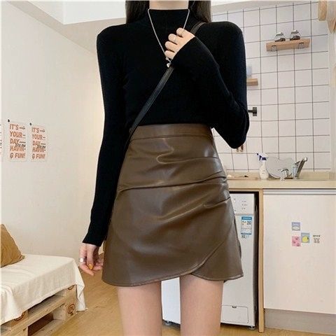 Chân váy da PU dáng chữ A xếp ly thời trang Hàn Quốc D130 dành cho nữ | BigBuy360 - bigbuy360.vn