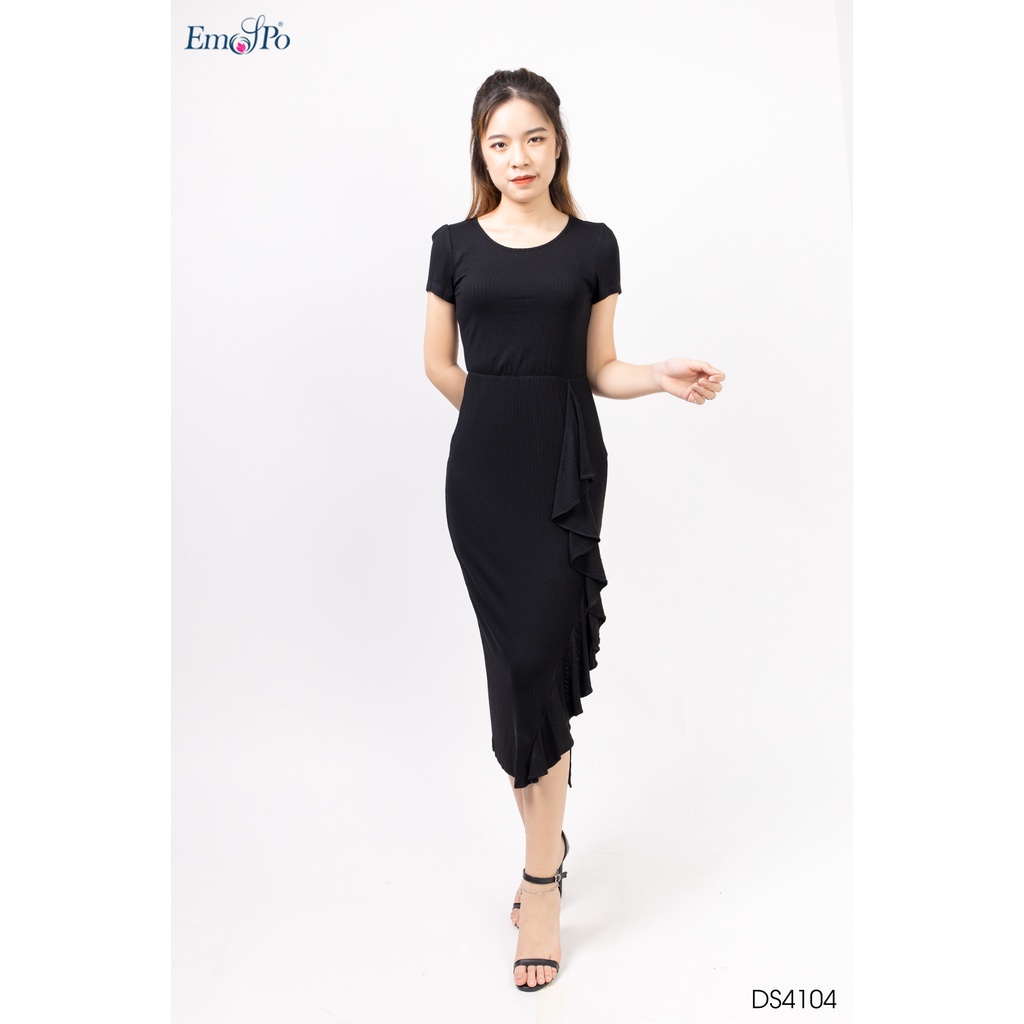 Đầm thun ôm cổ tròn, bèo dọc chân váy Emspo DS4104