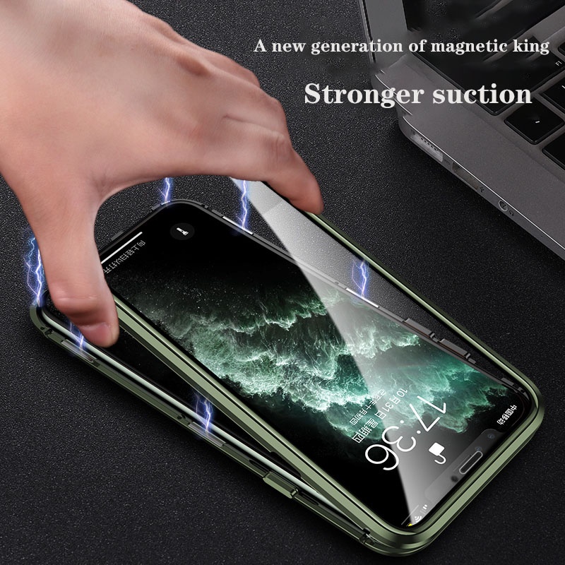 Ốp Điện Thoại Kim Loại Từ Tính Bảo Vệ 360 Độ Cho iPhone 12 13 Mini 11 12 13 14 Pro MAX X XR XS MAX 7 8 6 6S Plus SE 2020