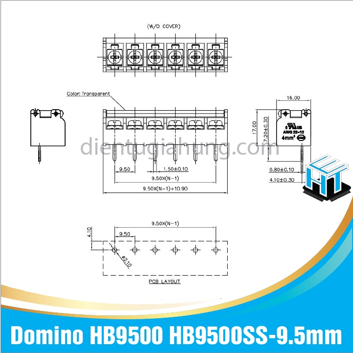 HB9500 1 Cái Domino HB9500SS-9.5mm có nắp chụp bảo vệ nhiều loại tùy chọn