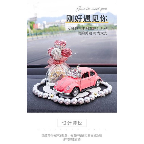 Set mô hình xe hơi beetle và lọ bong bóng đính đá sang trọng trang trí bảng điều khiển