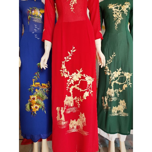 Áo dài thêu cổ cao