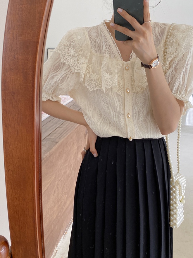 Áo Sơ Mi Ngắn Tay Khâu Ren 51703