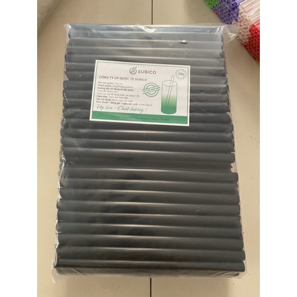 Ống hút trà sữa màu đen, trắng có màng bọc túi 100 ống