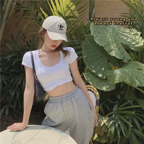 Áo thun IELGY tay ngắn dáng ôm phong cách Hàn Quốc thời trang cho nữ