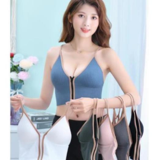 Áo Bra Quây Ngực Khóa Kéo⚡HOT TRENDS 2021⚡ Bra 2 Dây Cổ V Trước Nâng Ngực Cá Tính Mềm Mại Siêu Sexy