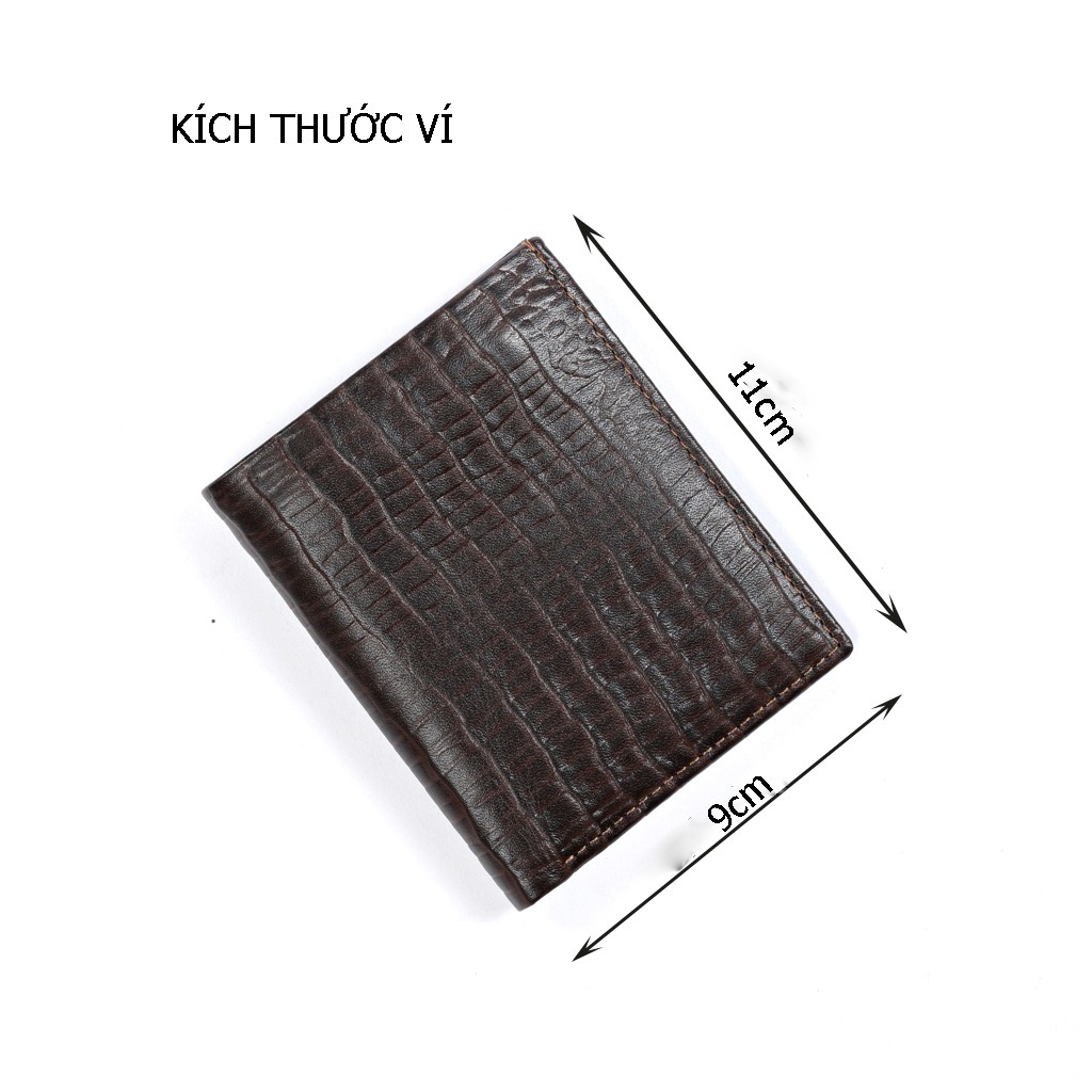 Bóp da nam cao cấp Chakovet V.309  bản dáng đứng màu nâu sẫm - kiểu ví da bò vân cá sấu độc đáo hiếm có