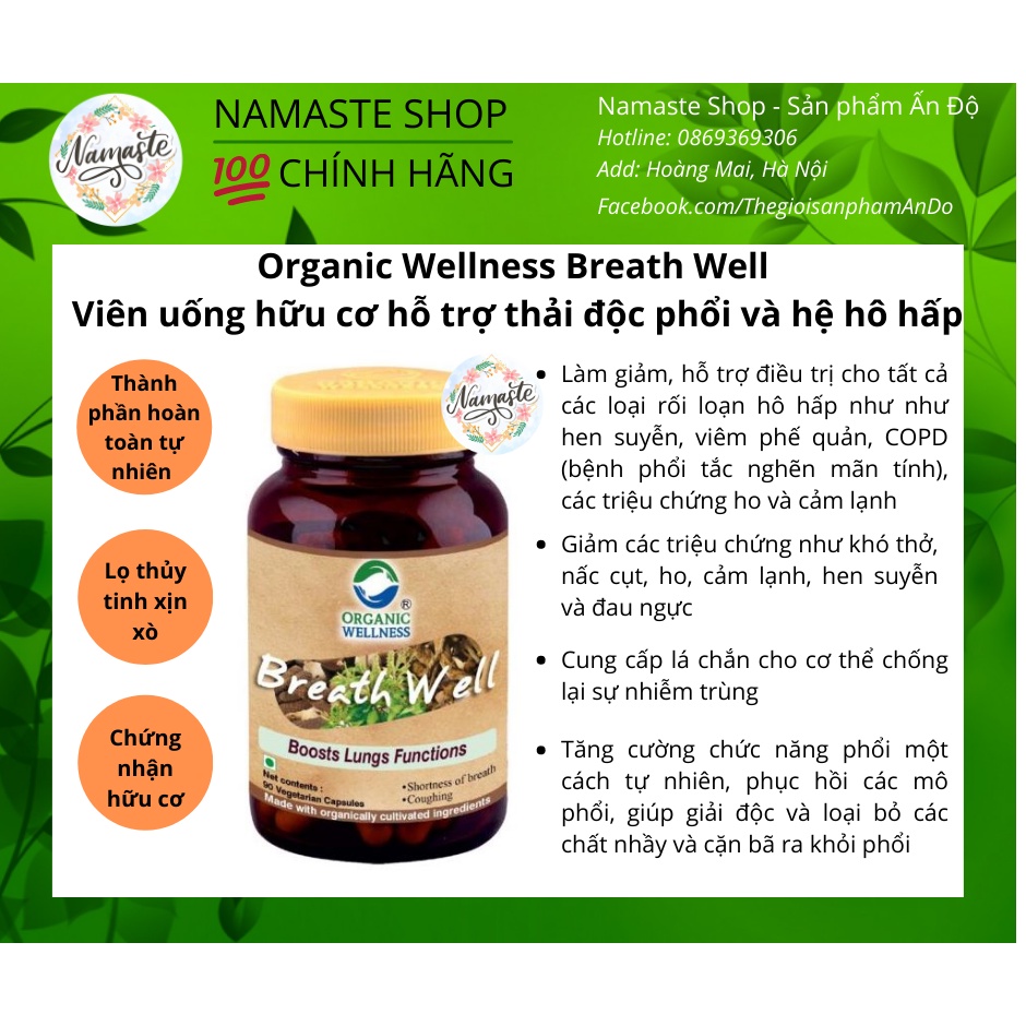 Hỗ trợ thải độc phổi, cải thiện đường hô hấp - Viên uống hữu cơ Organic Wellness Breath Well