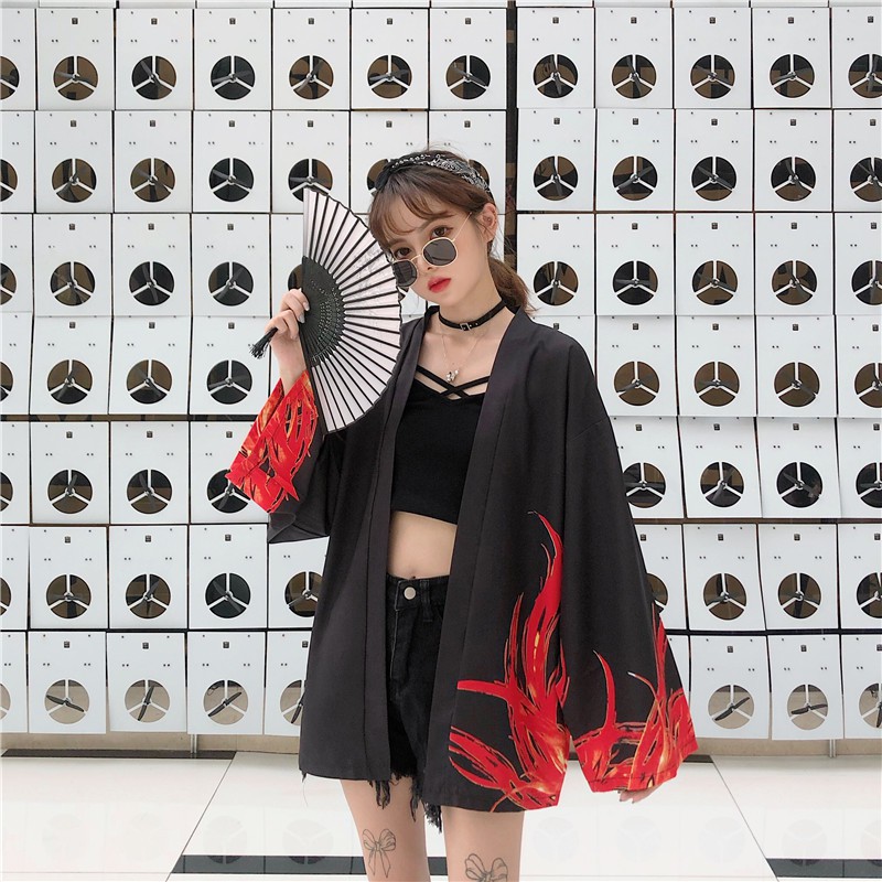 Áo Khoác kimono haori happi phụng hoàng lửa