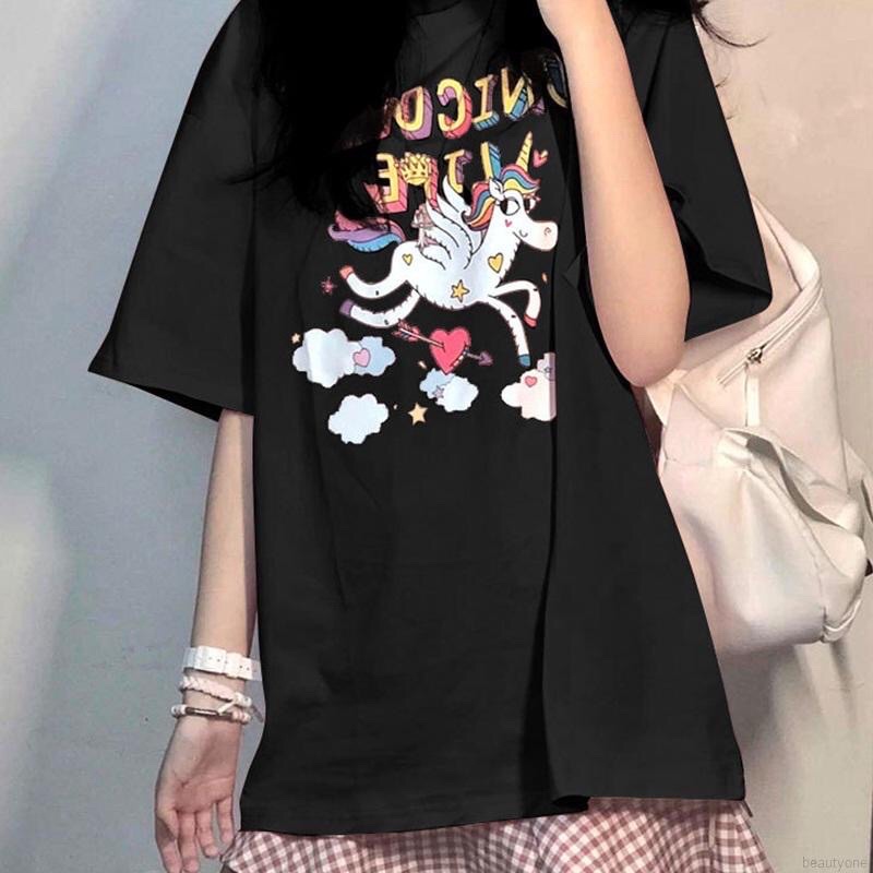 Áo đôi, áo thun cặp nam nữ tay lỡ Unisex Ngựa Kỳ Lân Unicom form rộng vải cotton Hot Trend 2022