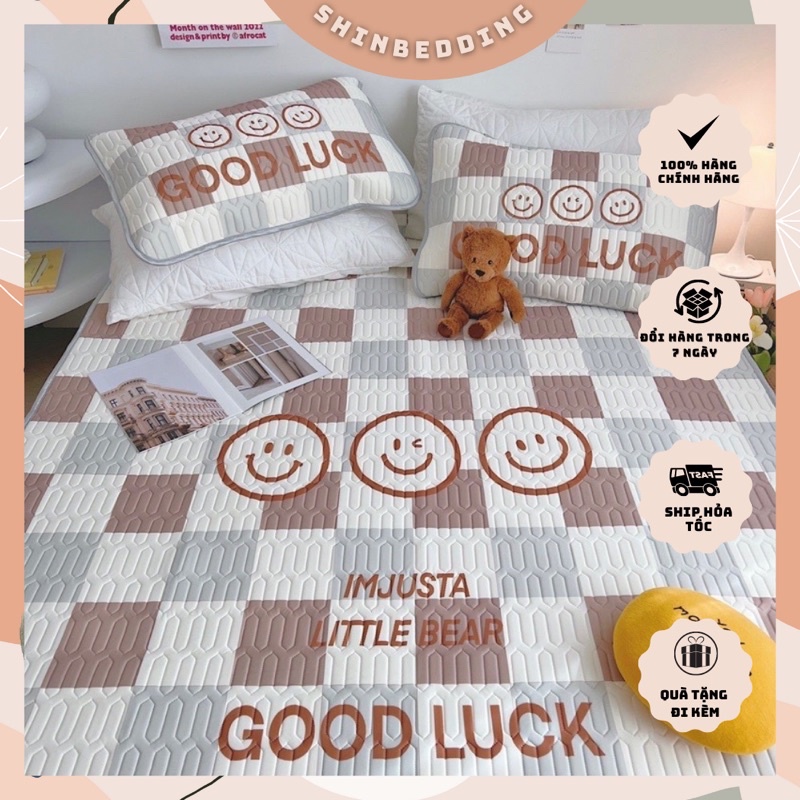 Shinbedding_ Set Chiếu Điều Hoà Latex Loại 1 Hoạ Tiết Sang Trọng Mềm Mát ( hàng không bèo)
