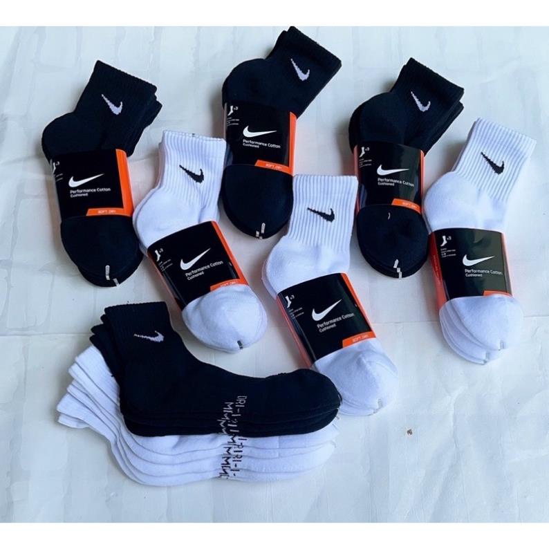 Pack 3 đôi tất thể thao nike trung cổ Drifit trắng dày dặn, thấm hút mồ hôi