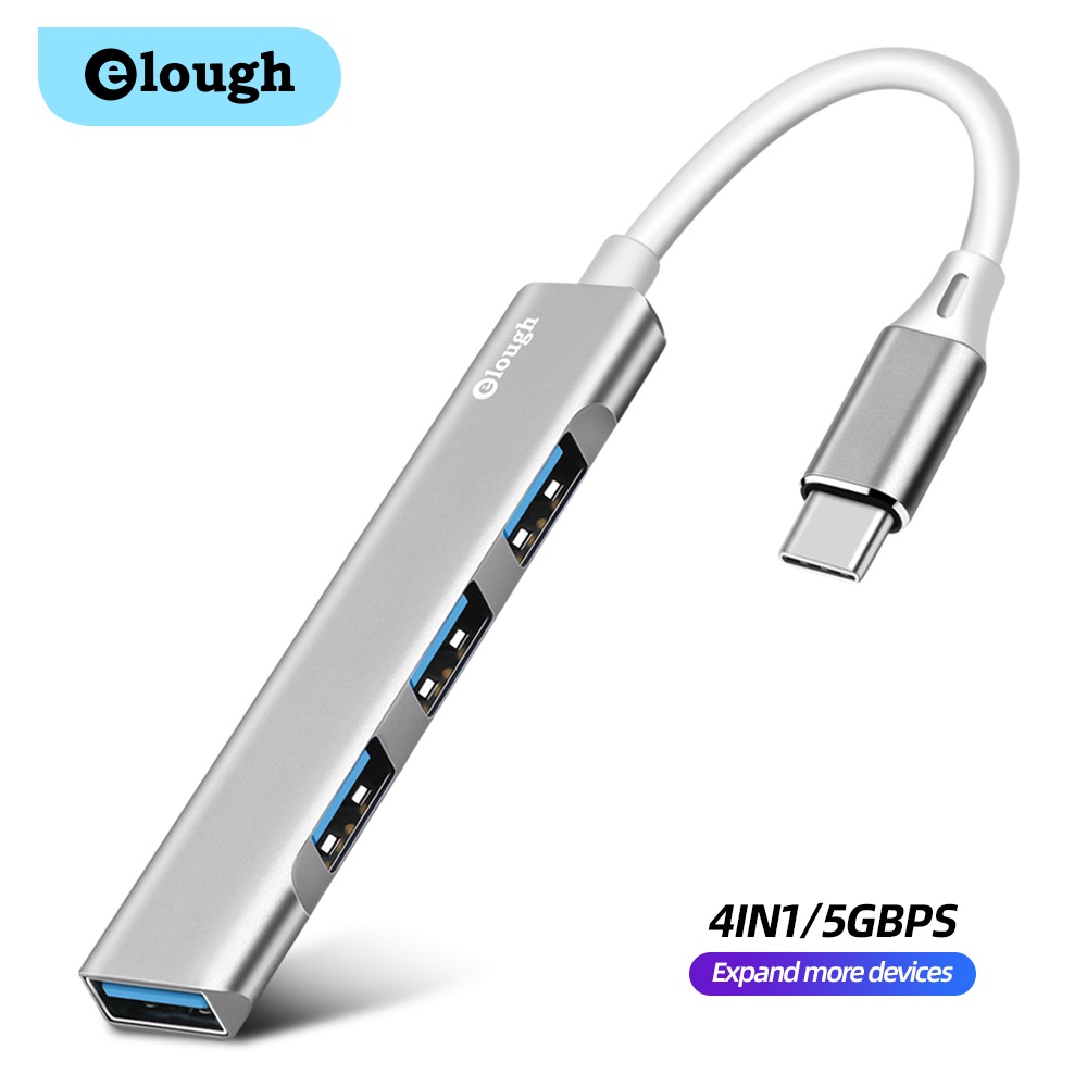 Trạm sạc Elough mini 4 cổng trong 1 USB C sang USB 3.0 2.0 thích hợp cho Macbook