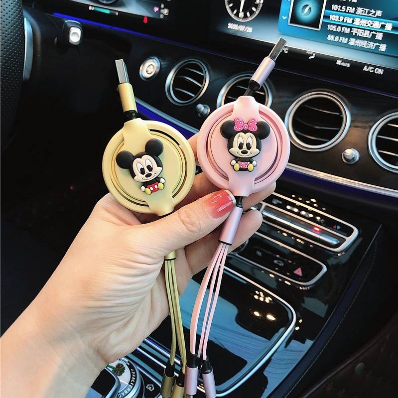 Cáp dữ liệu sạc nhanh Type C 3 trong 1 dùng trên xe hơi hình hoạt hình cho Android Huawei