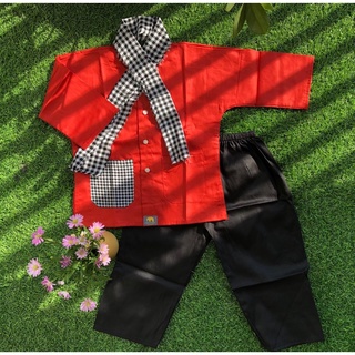 Bộ Bà Ba Cho Bé Màu Đỏ (size đến 45kg)(Tặng kèm Khăn rằn)