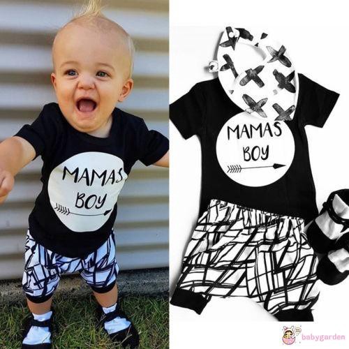 Áo thun ngắn tay in chữ Mamas và quần short dành cho bé trai