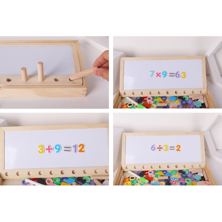Đồ chơi giáo dục - Bảng xếp chữ số nam châm, thả vòng kết hợp bảng vẽ