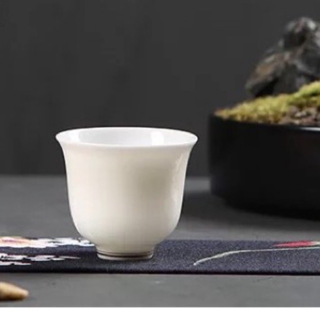 Chén uống trà sứ trắng Đức Hoá thấu quang viền vàng cao cấp 75ml, cốc uống trà, dụng cụ uống trà kung fu