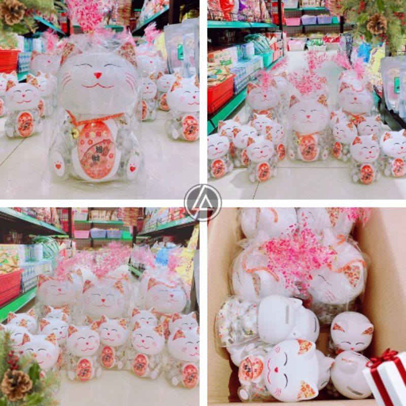 Kẹo sô cô la mèo thần tài may mắn trang trí rỏ quà tết mini