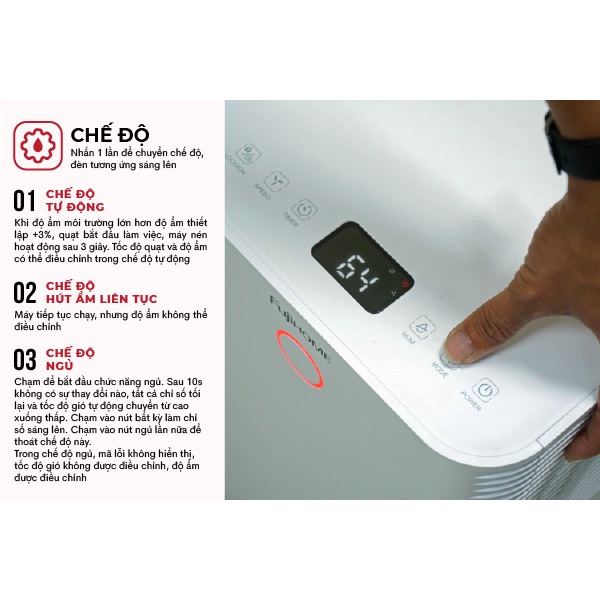 Máy hút ẩm lọc không khí 30m2 nhập khẩu Nhật Bản FUJIHOME DH12, máy hút ẩm mini dân dụng thông mịn -Bảo hành 2 năm