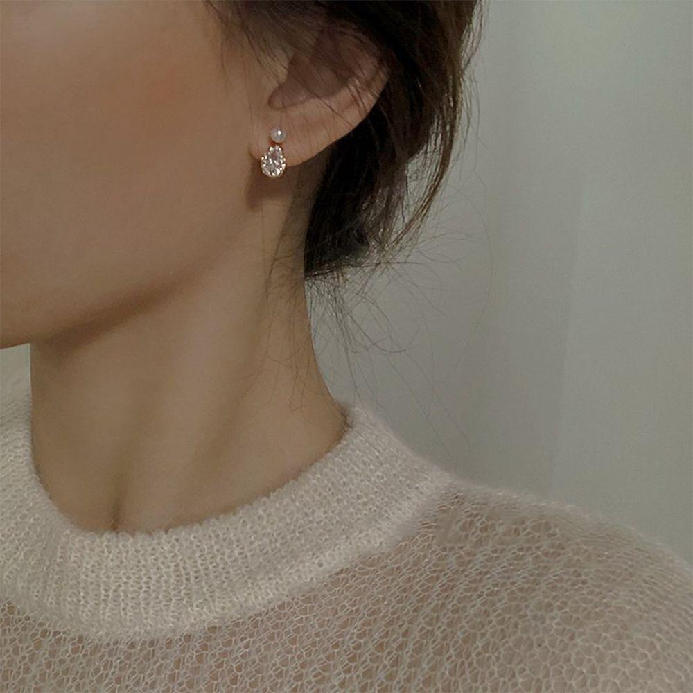 Bông Tai Hình Giọt Nước Đính Đá Zircon Phong Cách Hàn Quốc Thời Trang Cho Nữ